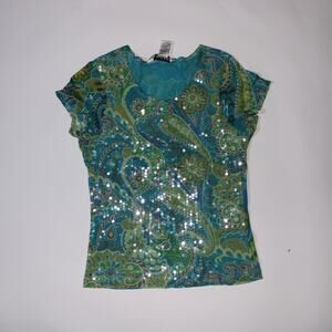 Uniform John Paul Richard Blue And Green Sequined Tshirt Size M